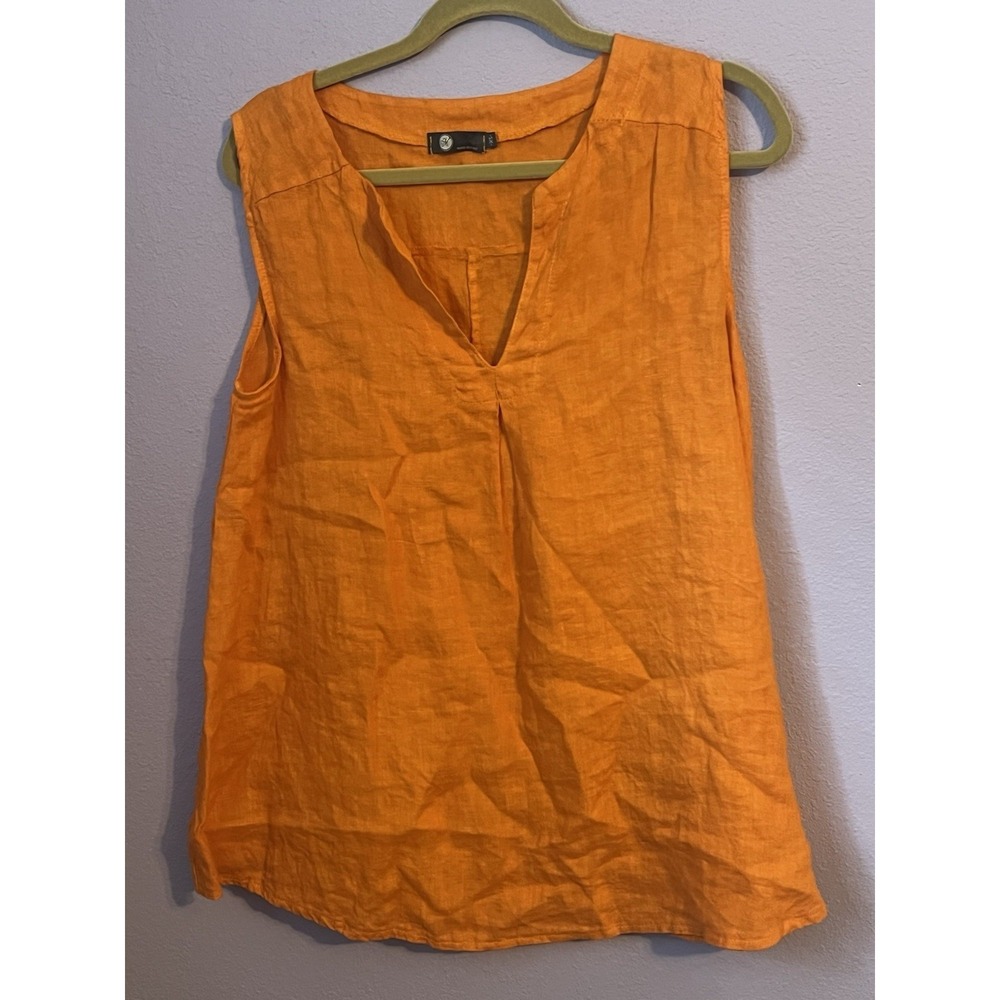 M Made In Italy Orange Linen Sleeveless Top Blouse Size XS